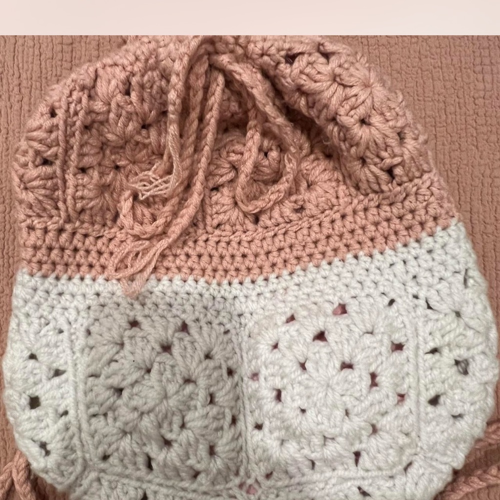 Elegant Crochet Backpack - Pink and Cream